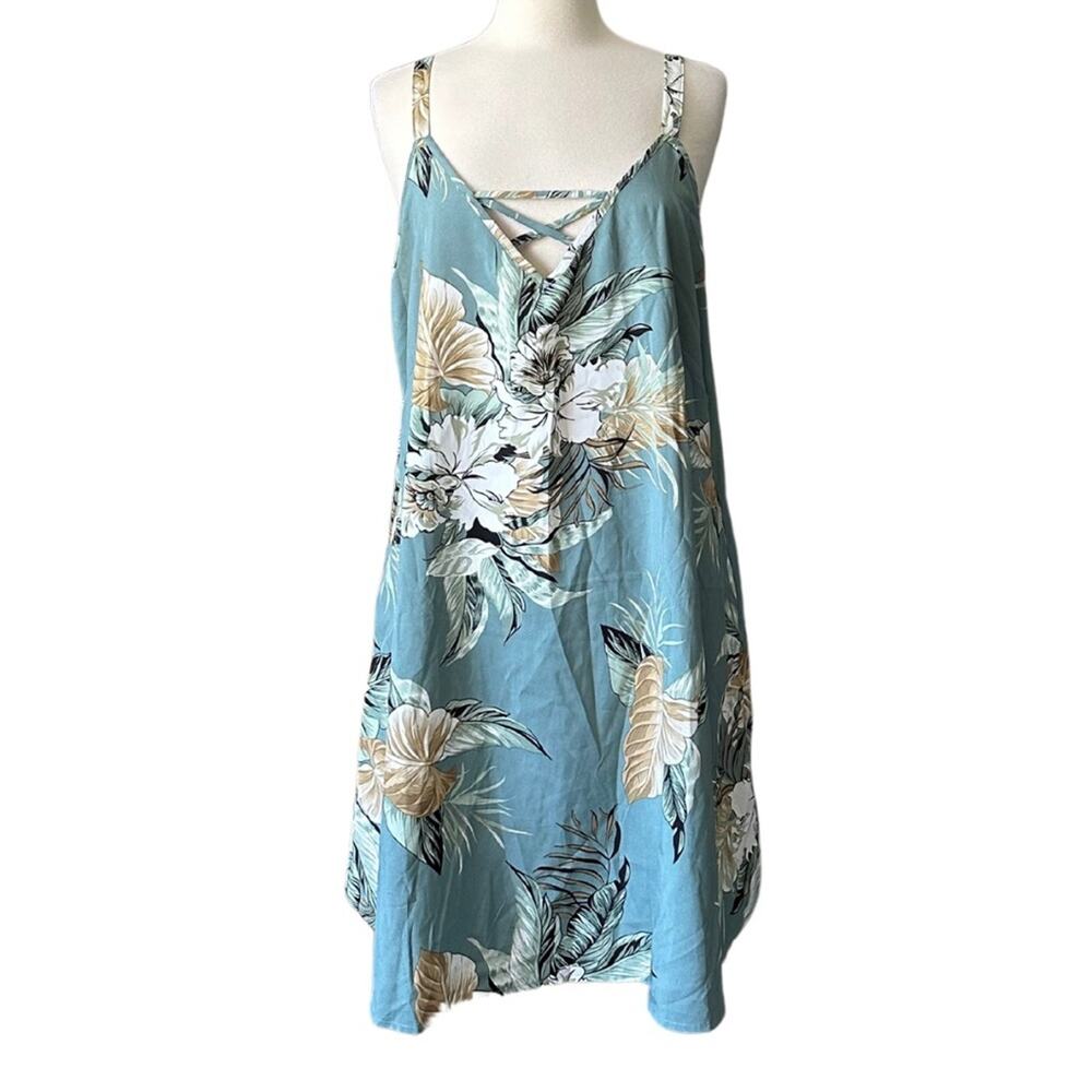 Plus Size NWT Silky Floral Slip Dress Criss Cross Details Adjustable Straps S27